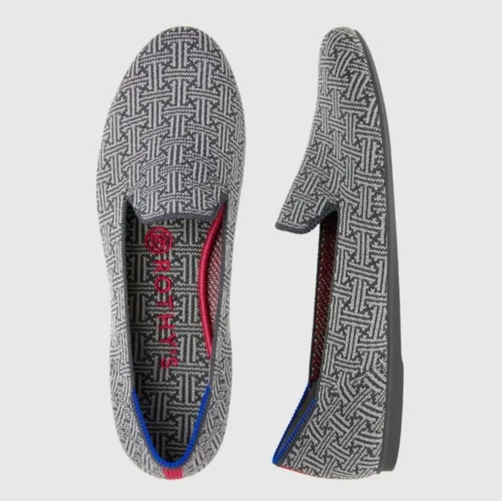 Rothys Gray and White Charcoal Grid Pattern Knit Rounded Toe Flats Shoe Size 9